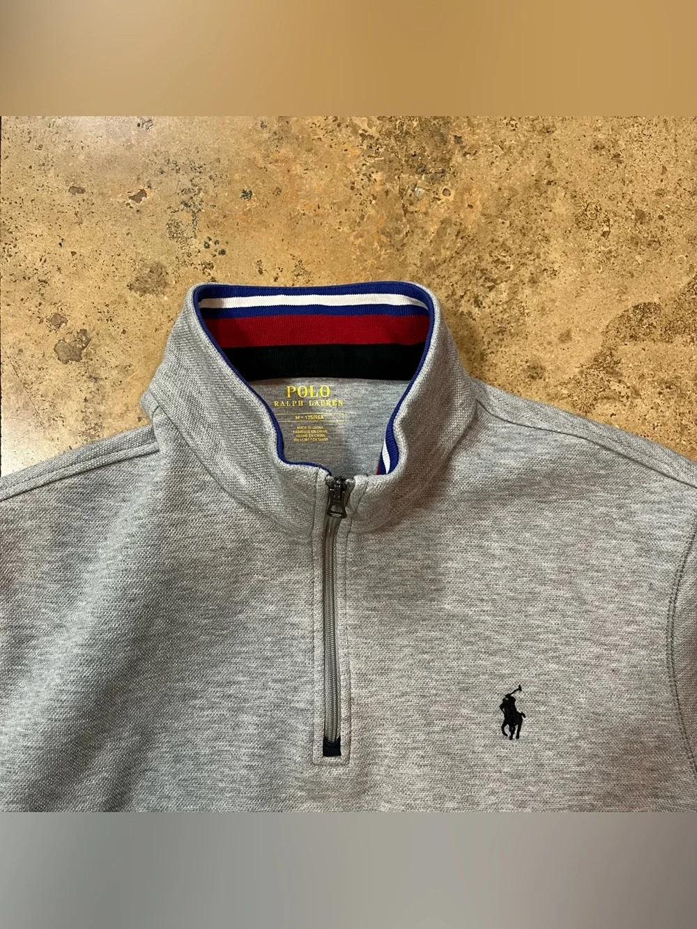Polo Ralph Lauren Men’s Double Knit Tech 1/4 Zip Pullover Sweater Pockets Gray M